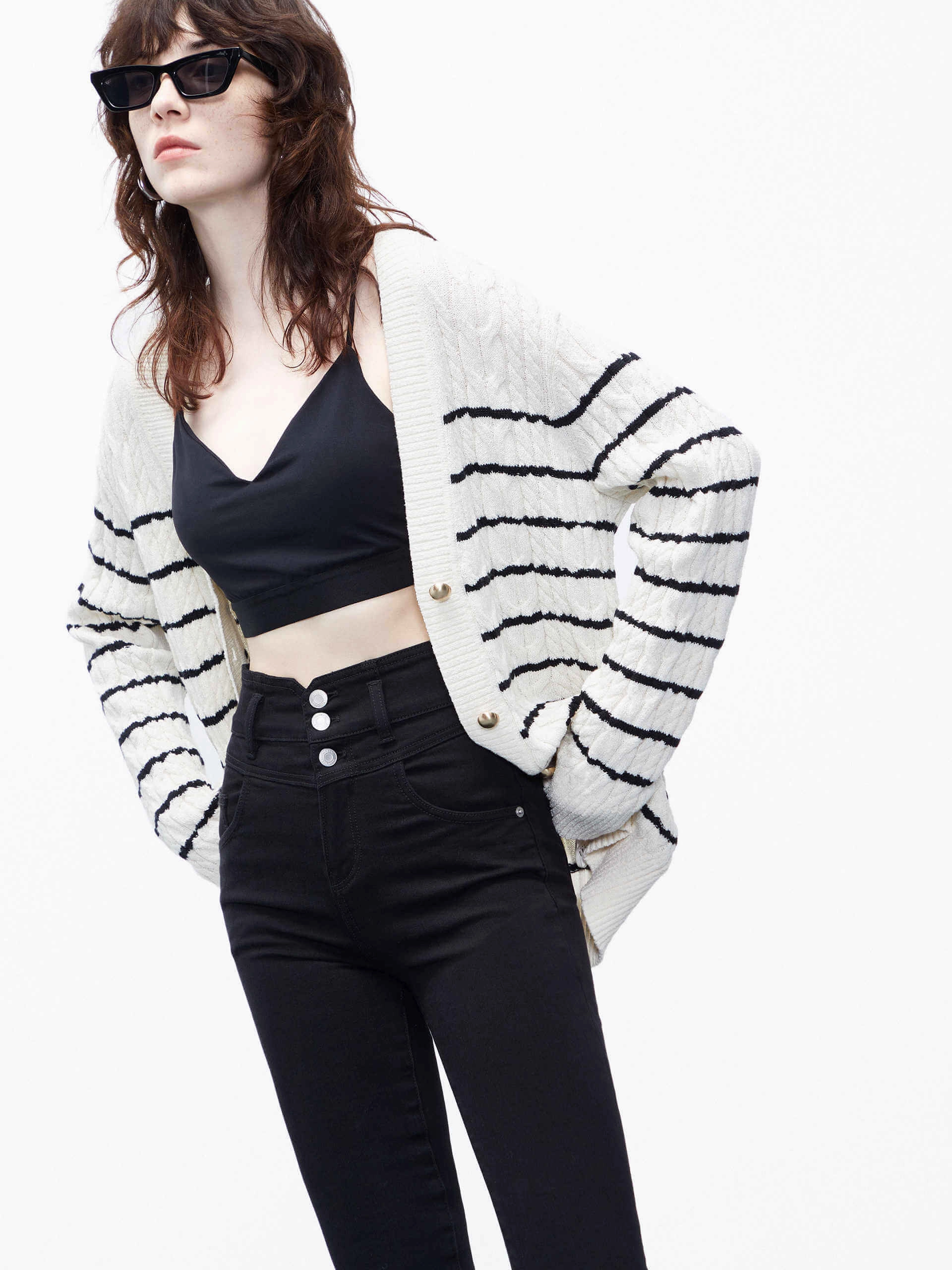 Loose Stripes Knit Cardigan Workday Fit