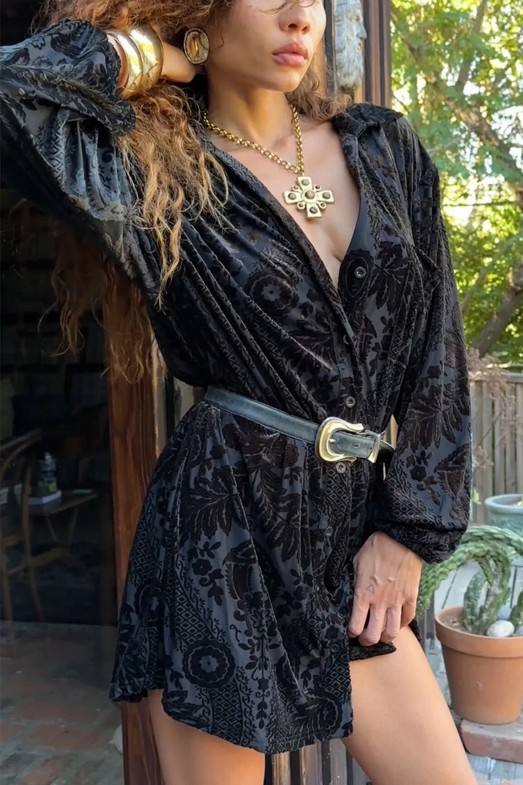 Loretta Black Velvet Burnout Mini Dress Stay Cool Art-Gallery
