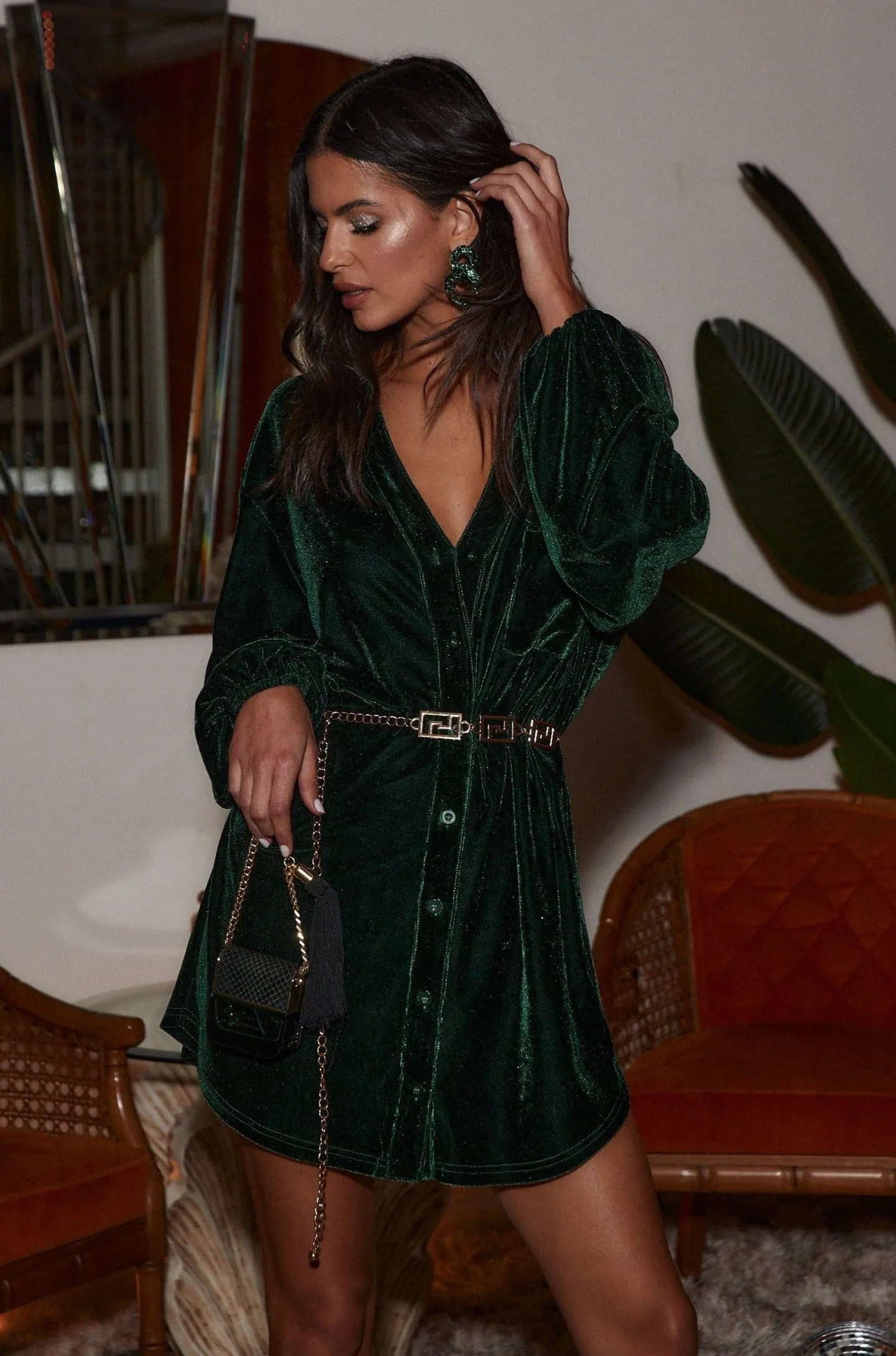 Smooth Wear Loretta Emerald Velvet Mini Dress
