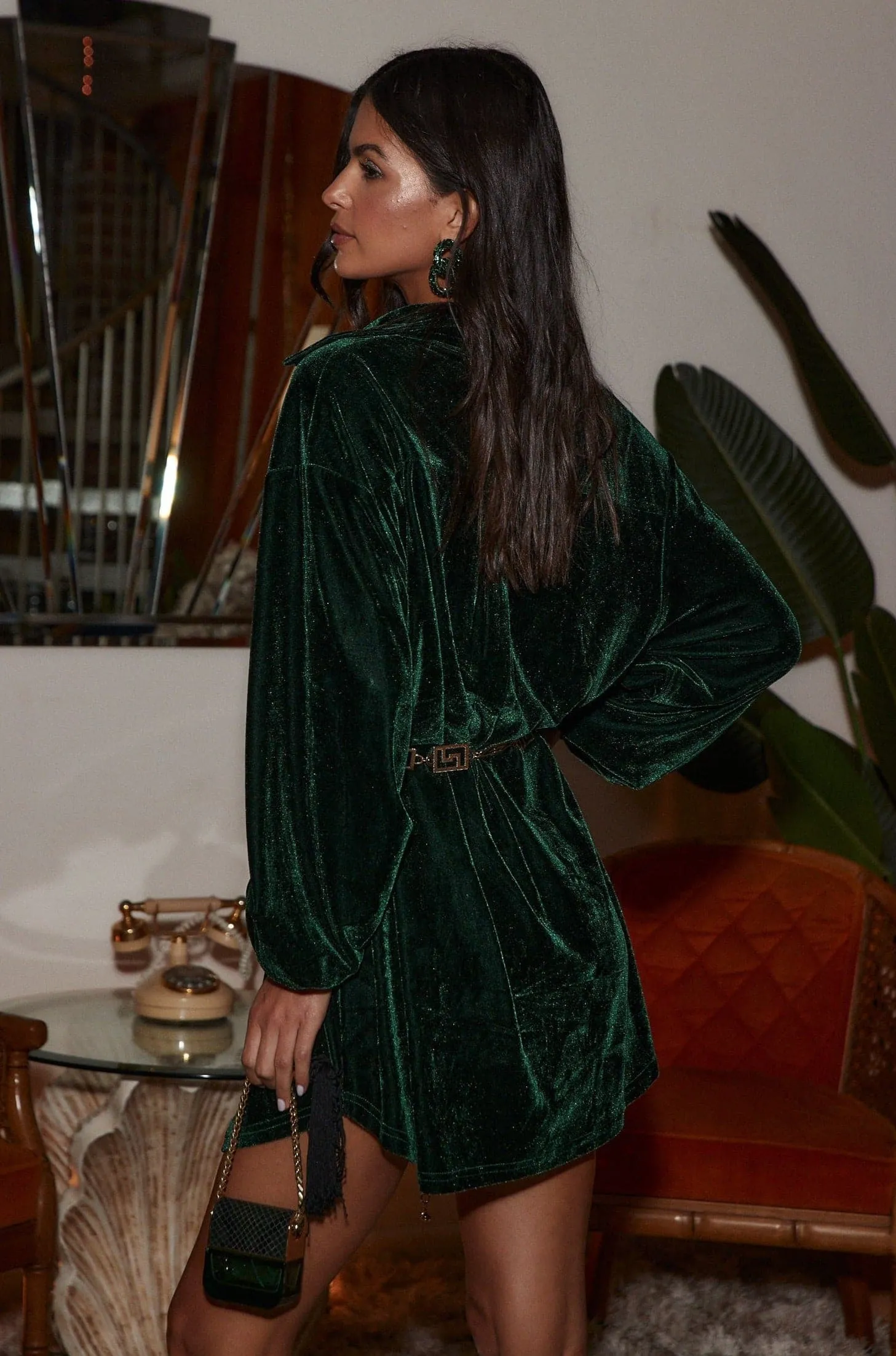 Loretta Emerald Velvet Mini Dress Flow Ready Chic Style Wear