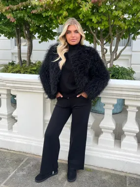 AntiPillingFinish Canvas Make Black Faux Fur Mongolian Coat