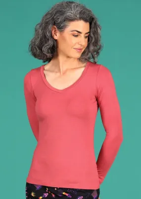 Long Sleeve Stretch V-neck Top Rose Pink Plateau area