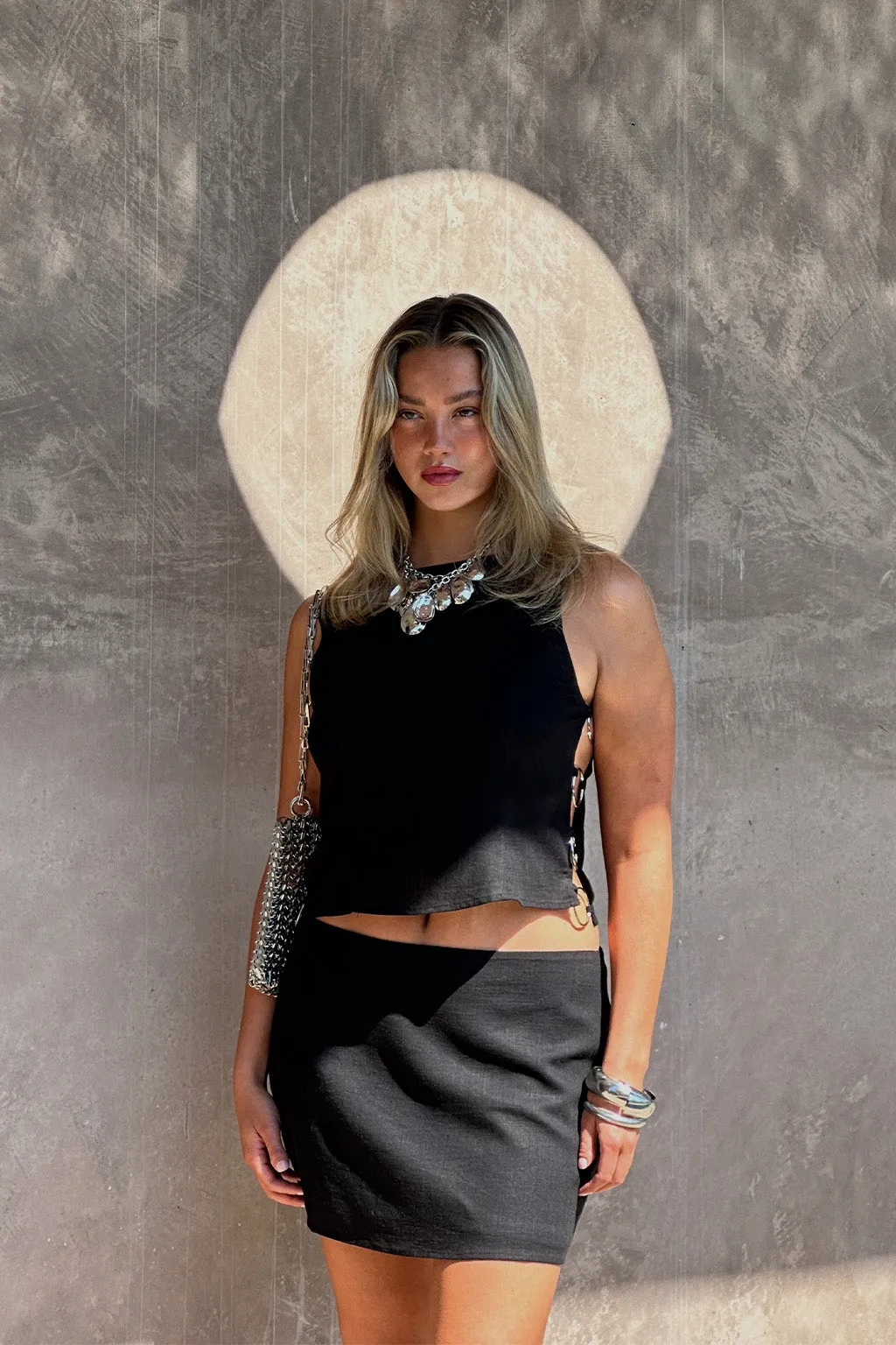 Brooke Black Linen Top Trendy Shirt Cozy Wear
