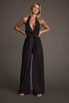 Office Tone Workwear Astoria Black Plunge Halter Tailored Jumpsuit