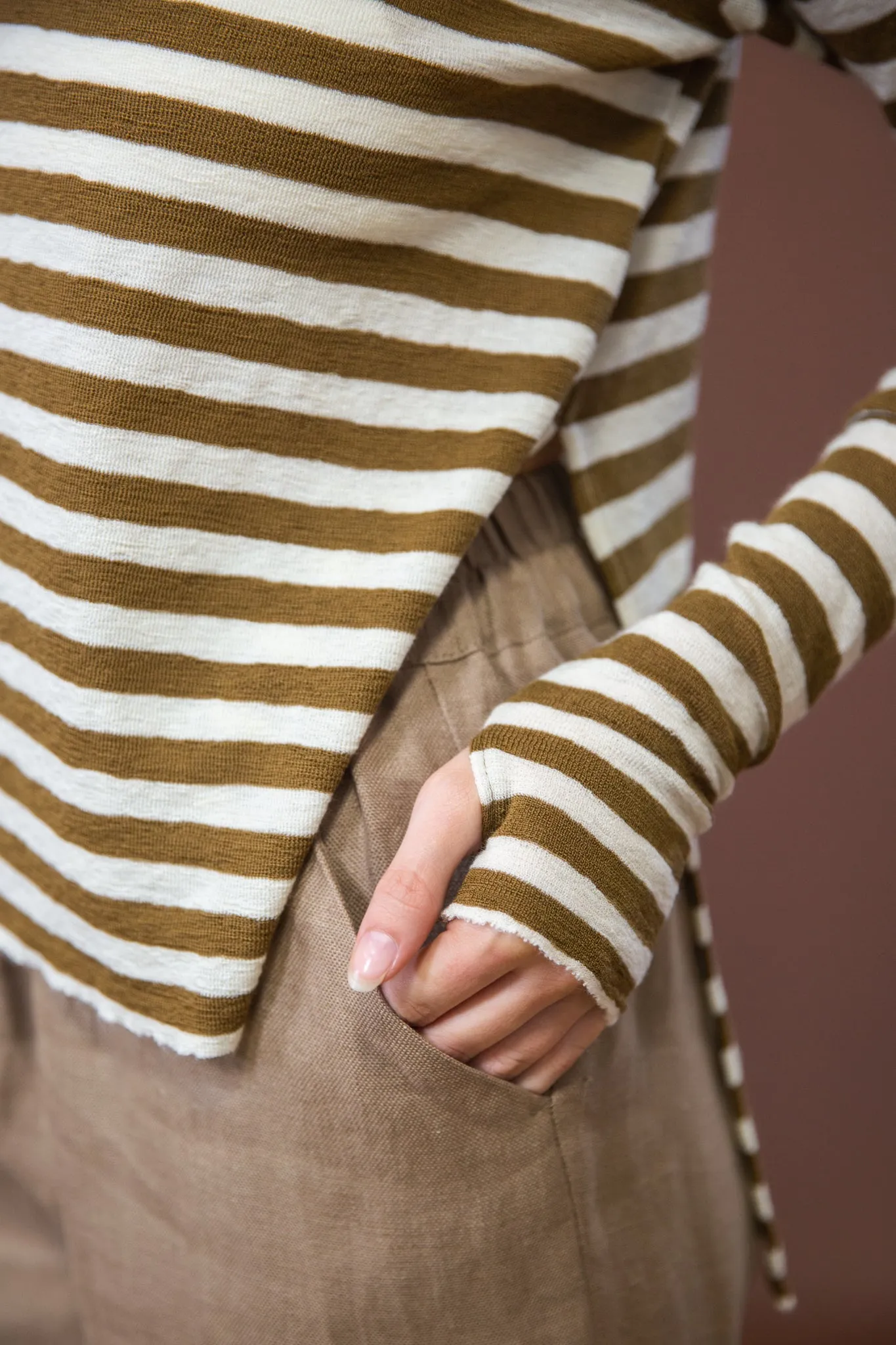 Merino With High Slits | Raw White   Bronze Stripe Chilly Wardrobe Cozy and Versatile