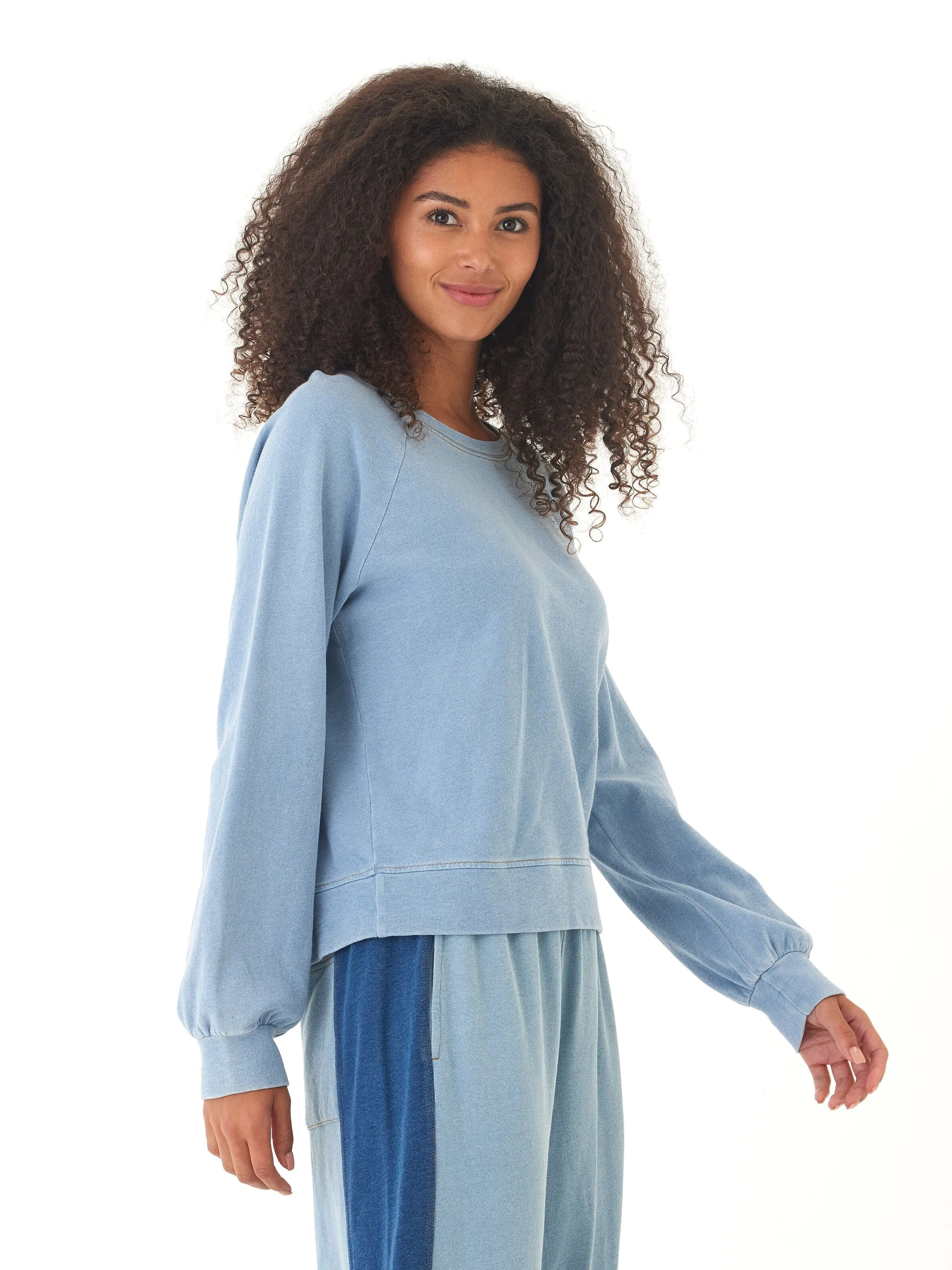 Mid Length Cut Mabel Denim Terry Raglan Pullover