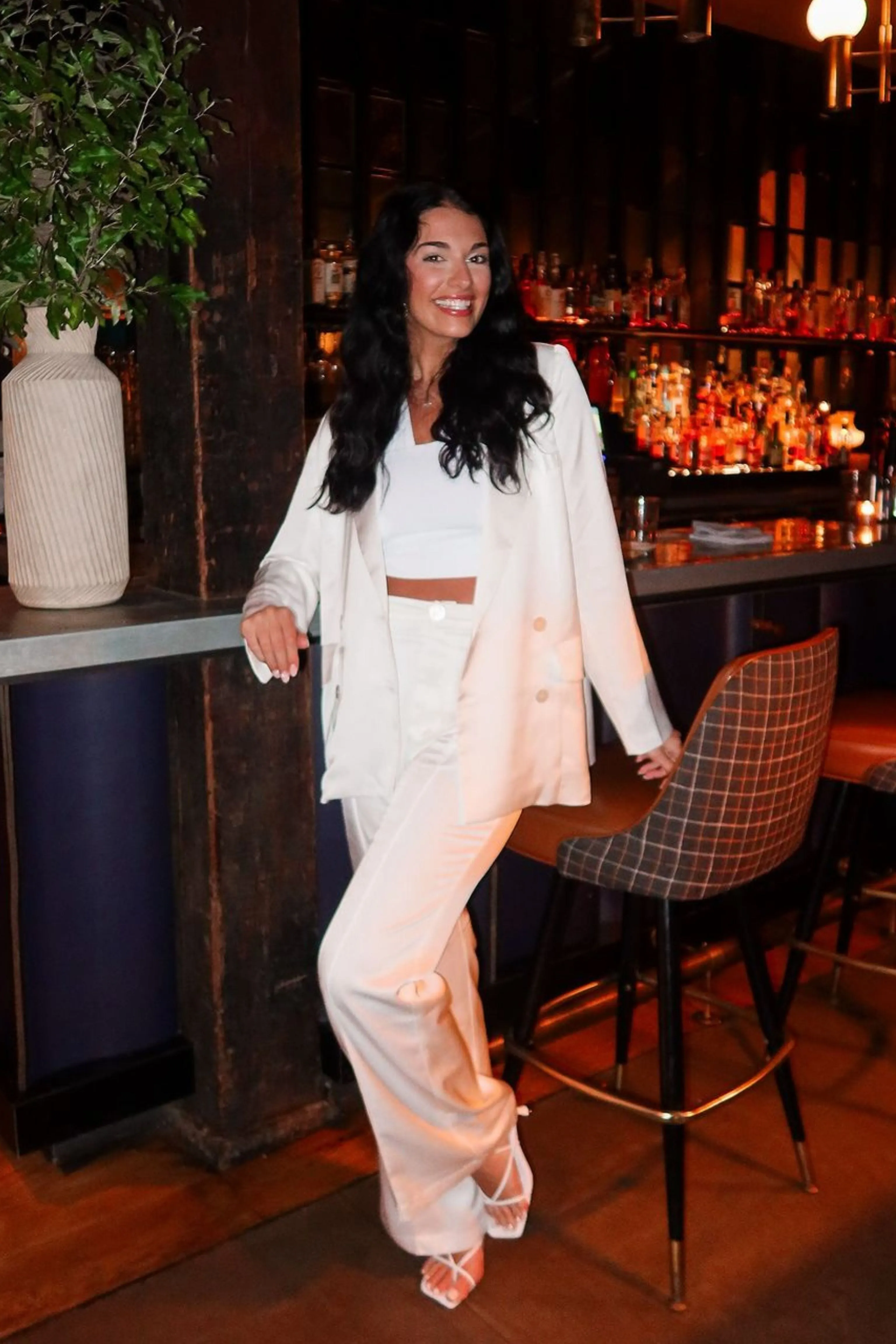 Madison White Satin Blazer elevator Flower