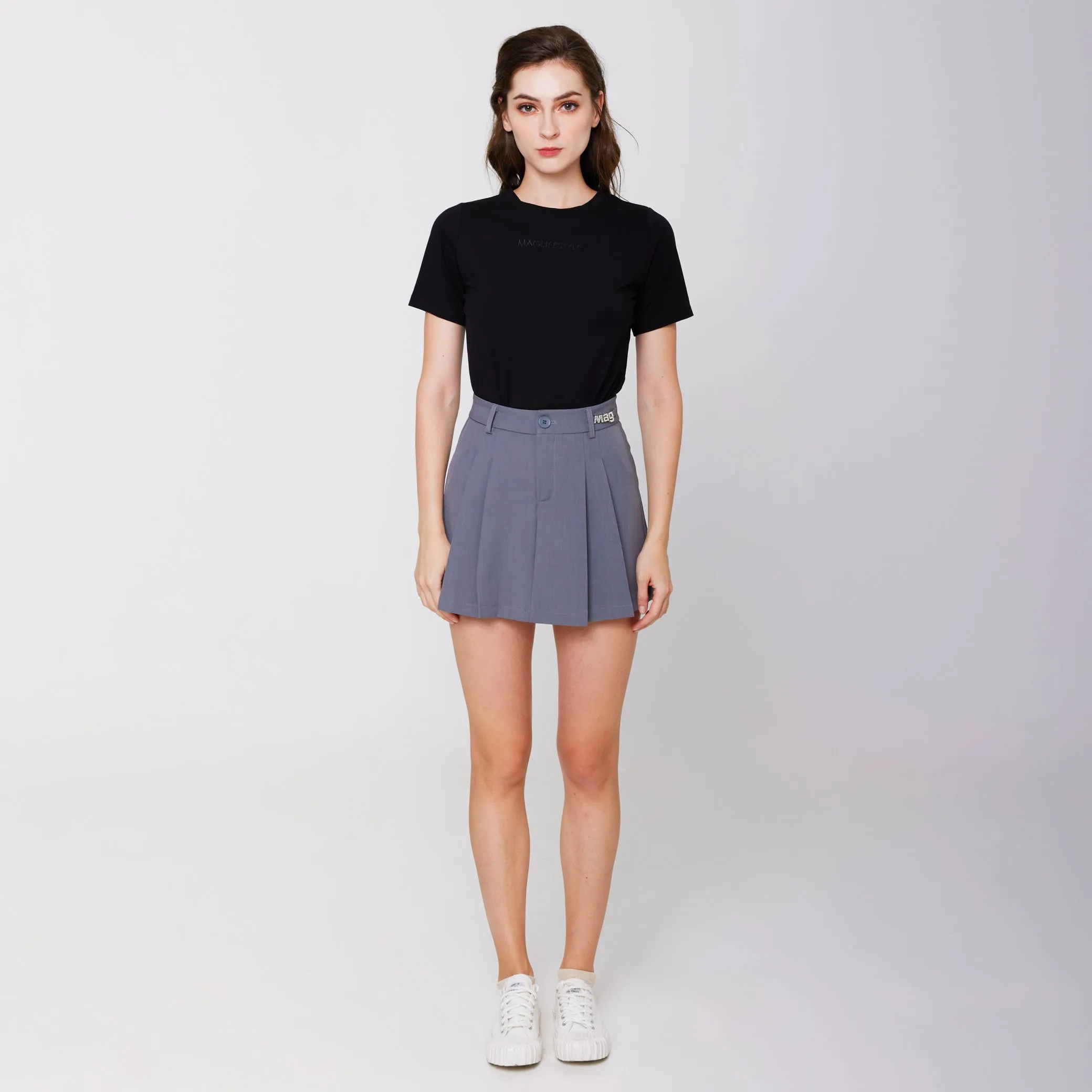 Layered Look Lightweight Fabric MAG Pleated Skort