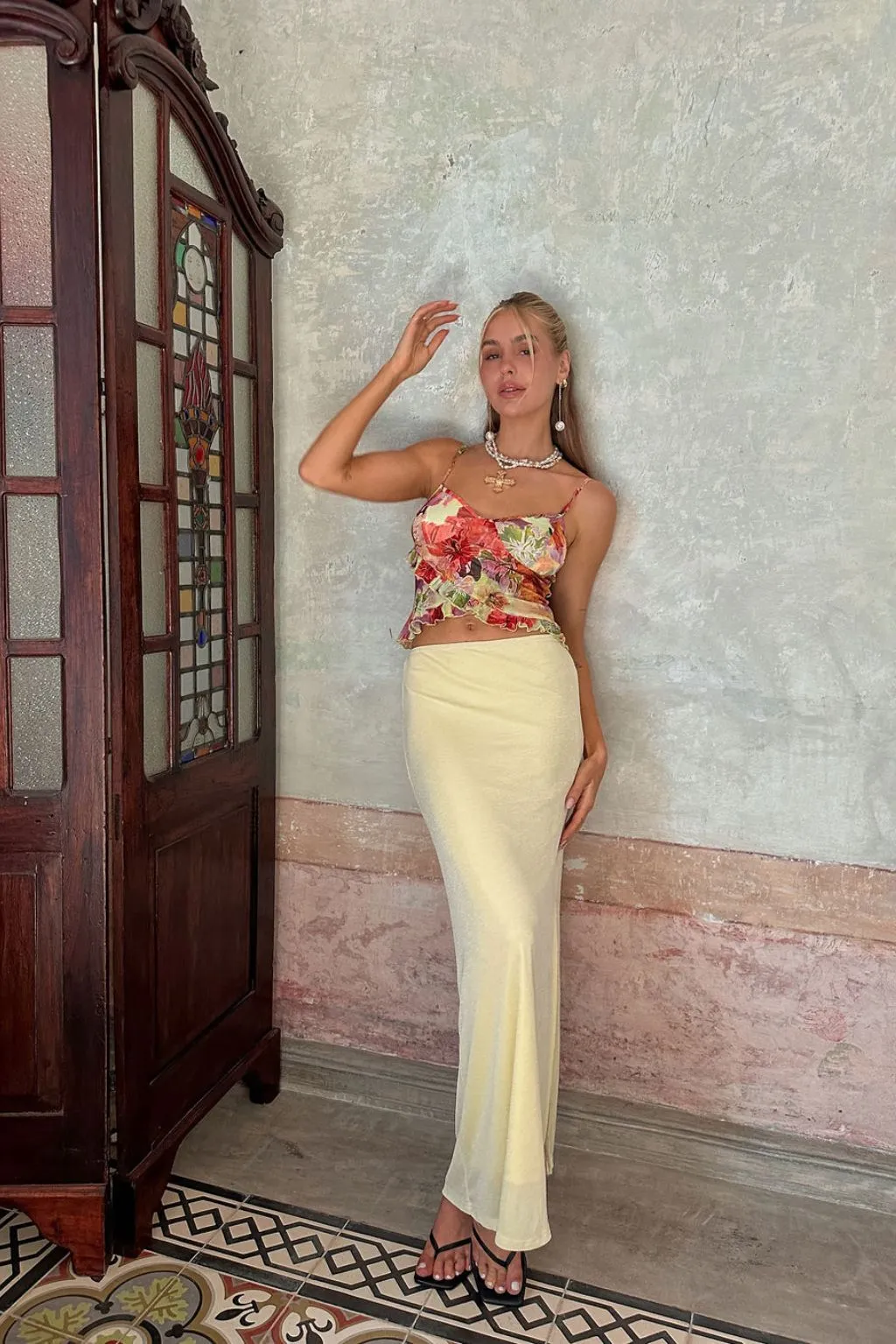 Lightweight Material Sharp Look Maldives Baby Yellow Maxi Skirt
