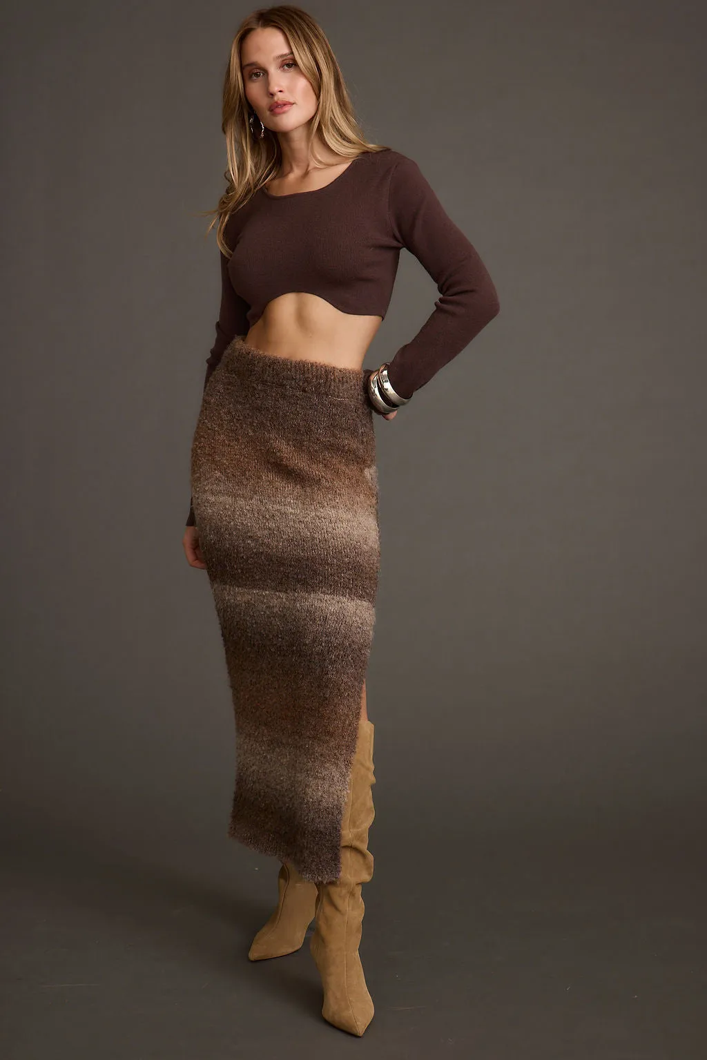 Malorie Brown Cropped Ribbed Sweater Hallway Water Resistant