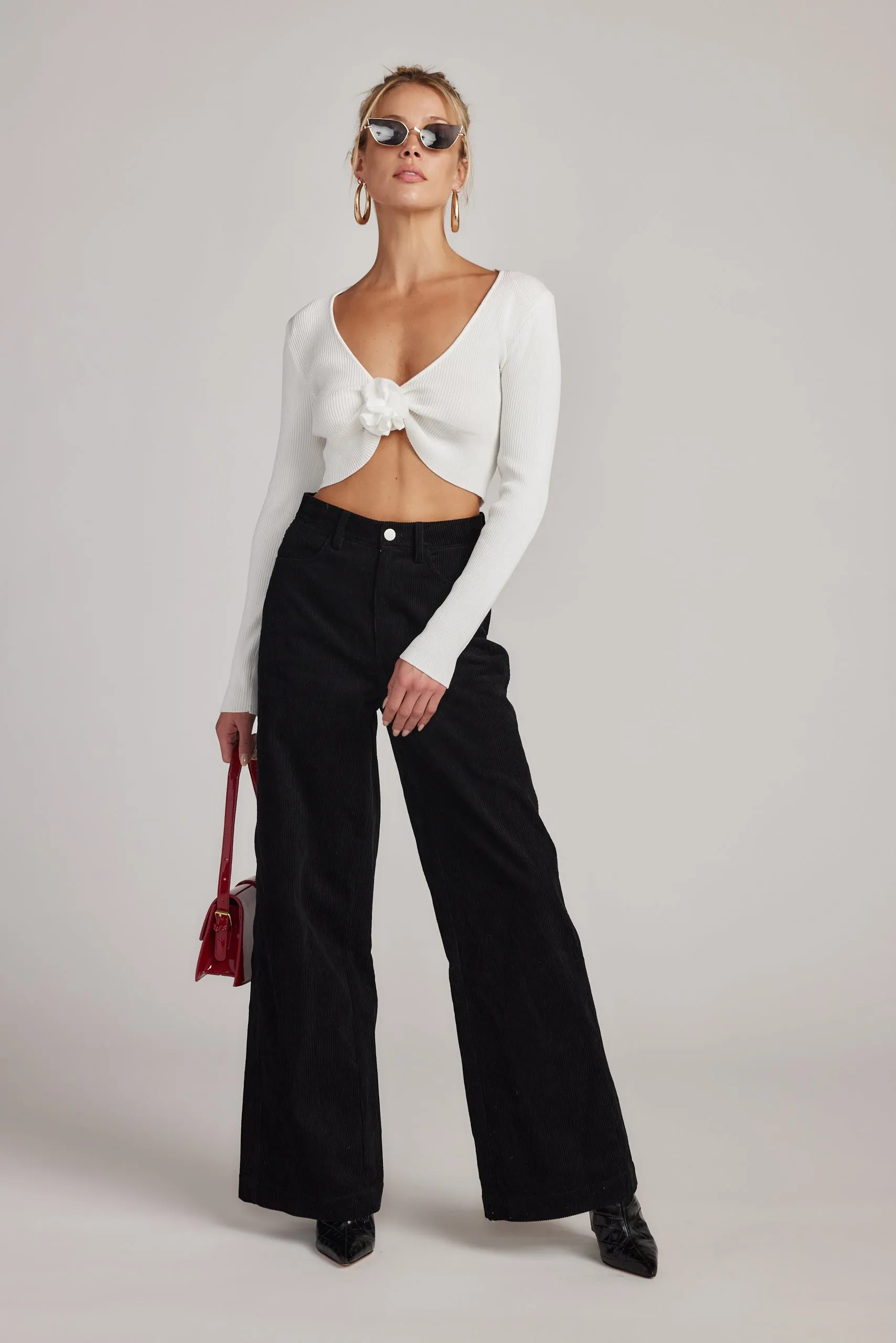 Marie White Long Sleeve Rosette Top hospital