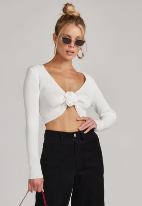 Tear Resistant Stitching Marie White Long Sleeve Rosette Top