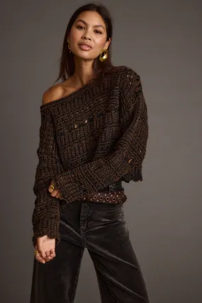 Velvet geometric Marley Brown Open Knit Relaxed Sweater