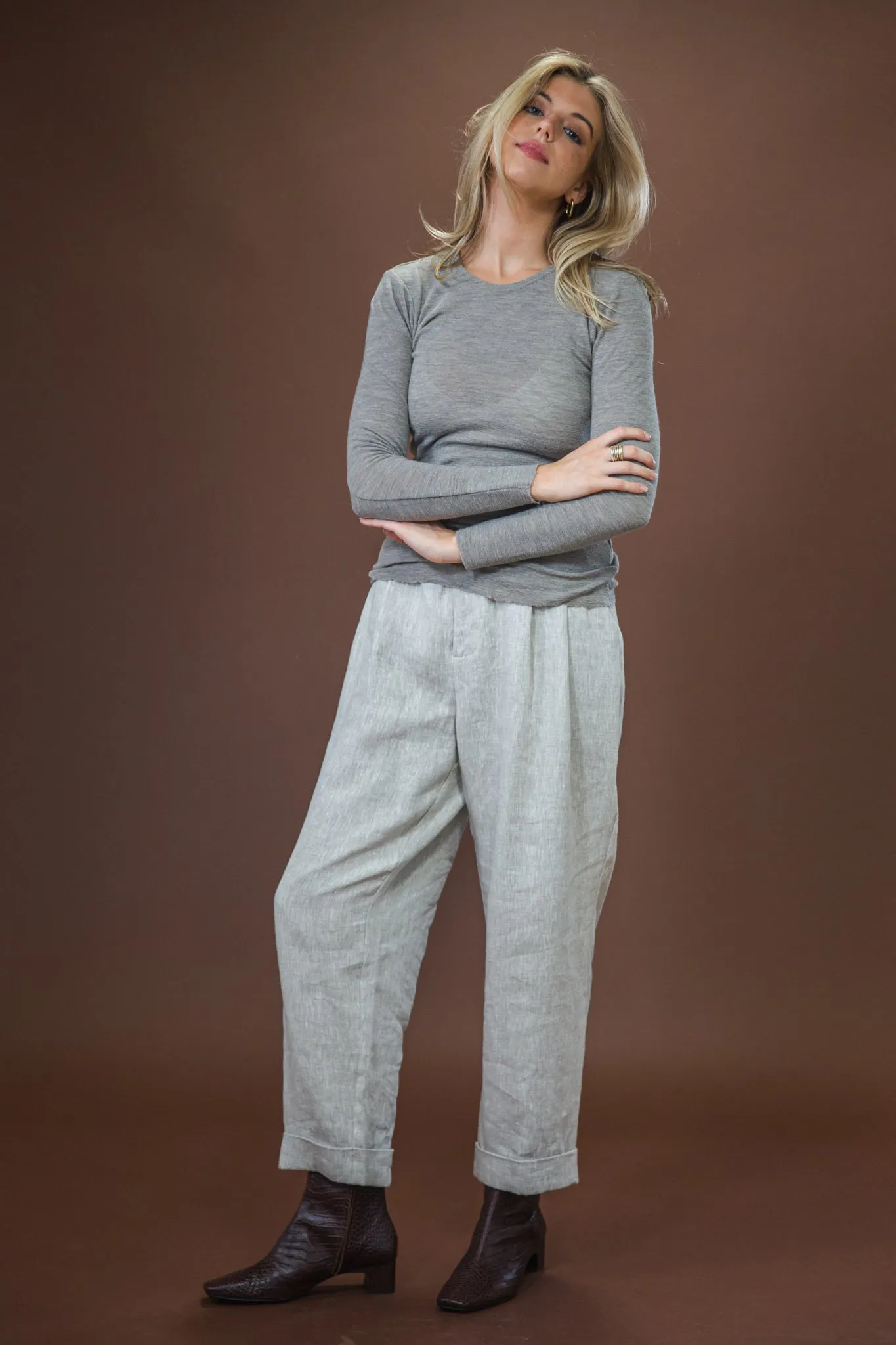 Comfortable Knitwear Bio Based Textile Innovation Merino Crew Neck | Elephant Melange