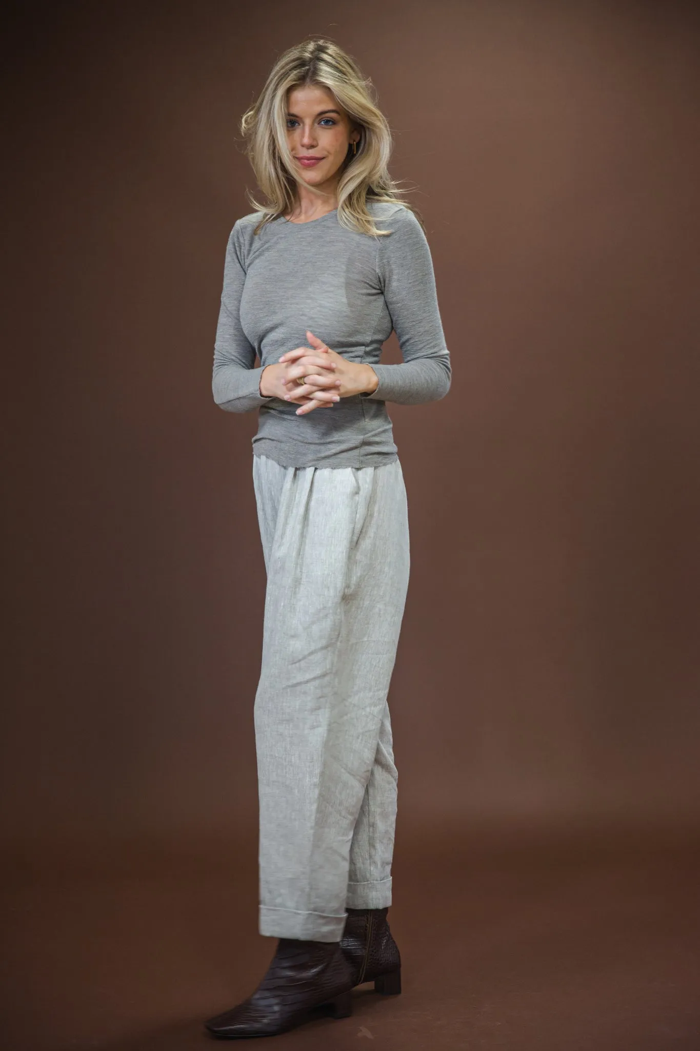 Merino Crew Neck | Elephant Melange fuzzy texture Breathable knit