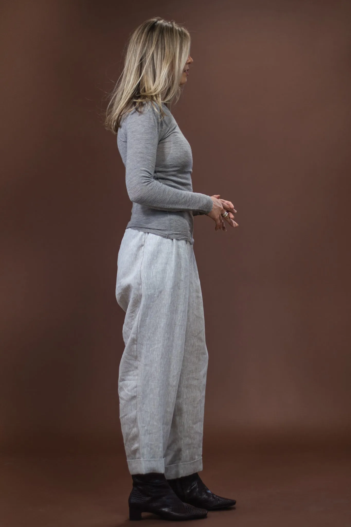 Merino Crew Neck | Elephant Melange Layered Style