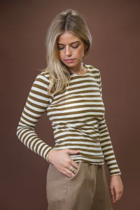 Merino Crew Neck | Raw White   Bronze Stripe Everyday Style