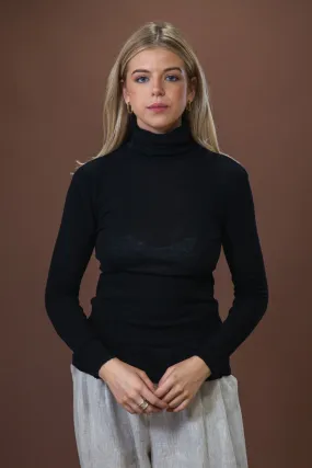 Chilly Layer Look Casual Style Wear Merino Roll Neck | Black