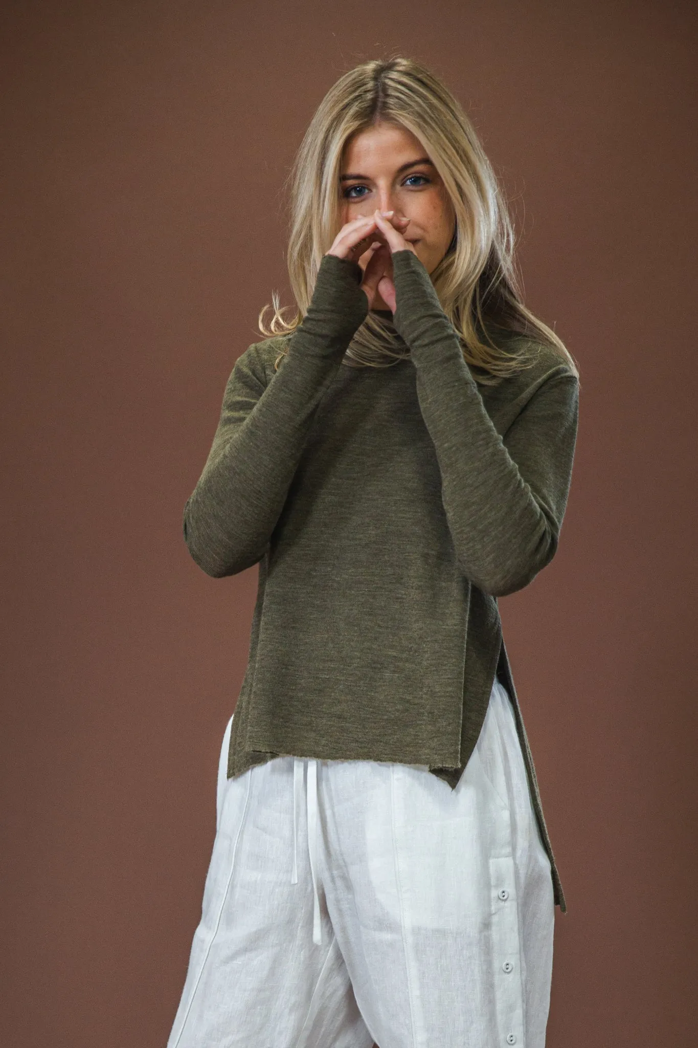 Warm Layering Merino With High Slits | Capers Melange