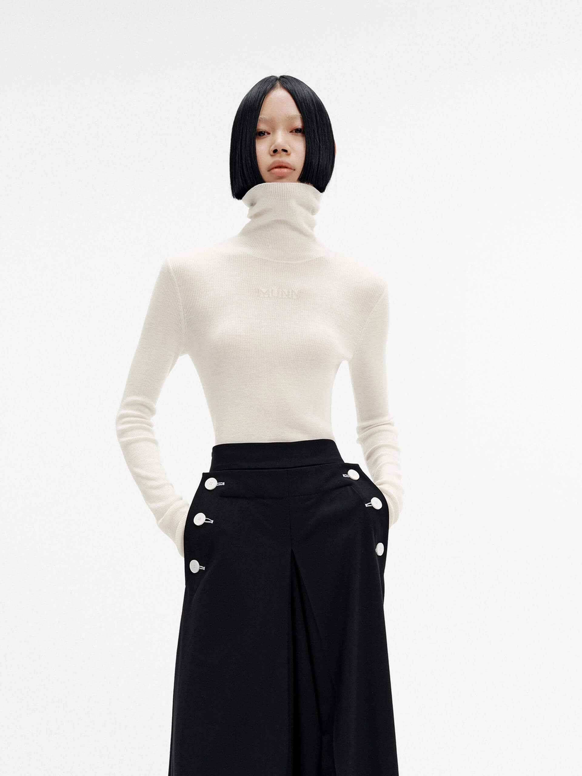 Lightweight Weave Merino Wool Turtleneck Top