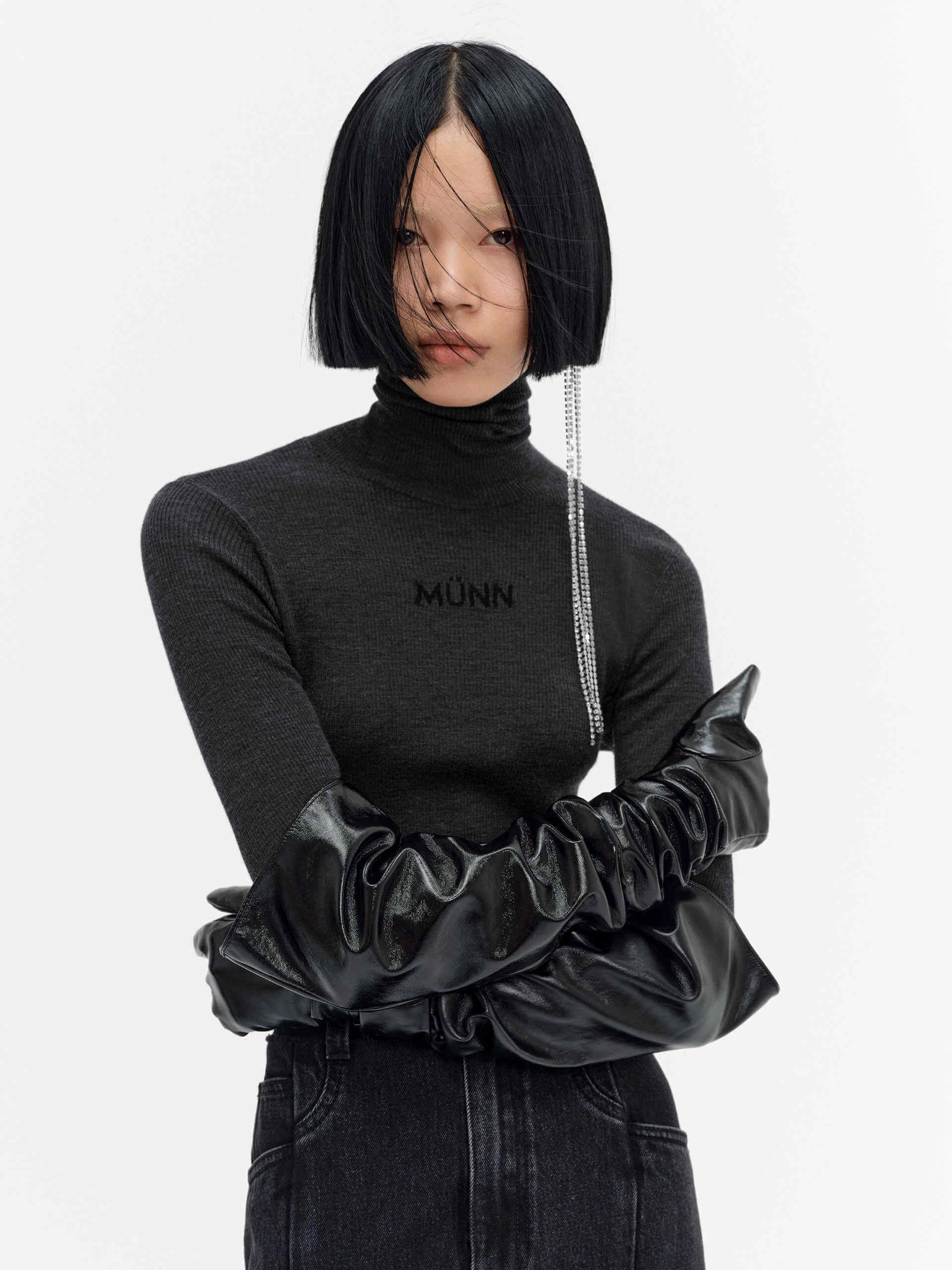 Compression Knit Support Merino Wool Turtleneck Top
