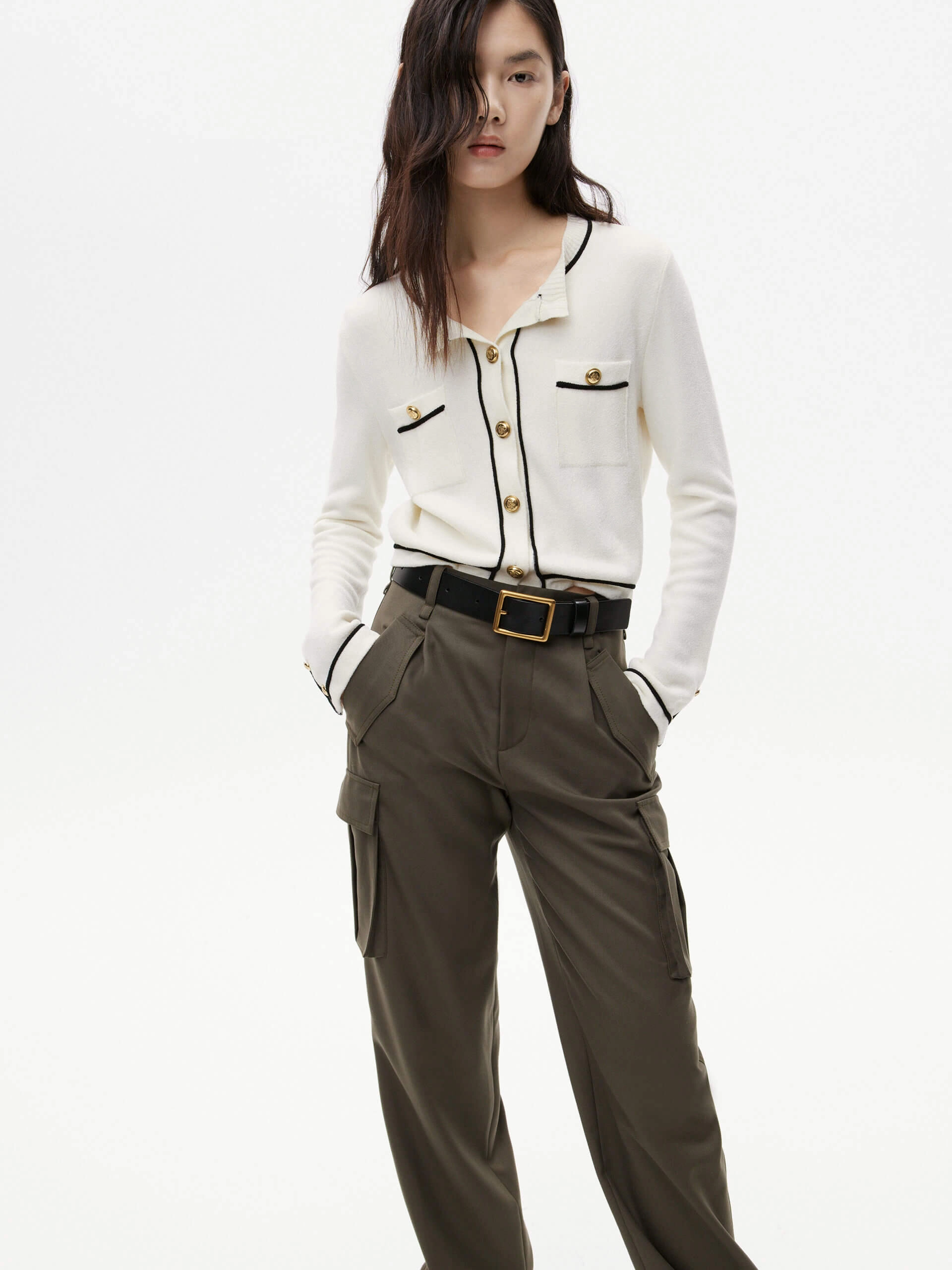 Circular Knit Technology Airflow channels Metallic Button Knit Cardigan