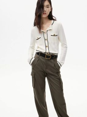 Metallic Button Knit Cardigan City Style Flexible Rib Trimming