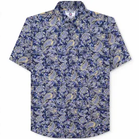 Lambretta Mens Mod Paisley Short Sleeve Button Down Shirt - Navy Seamless construction Two Tone Stitching