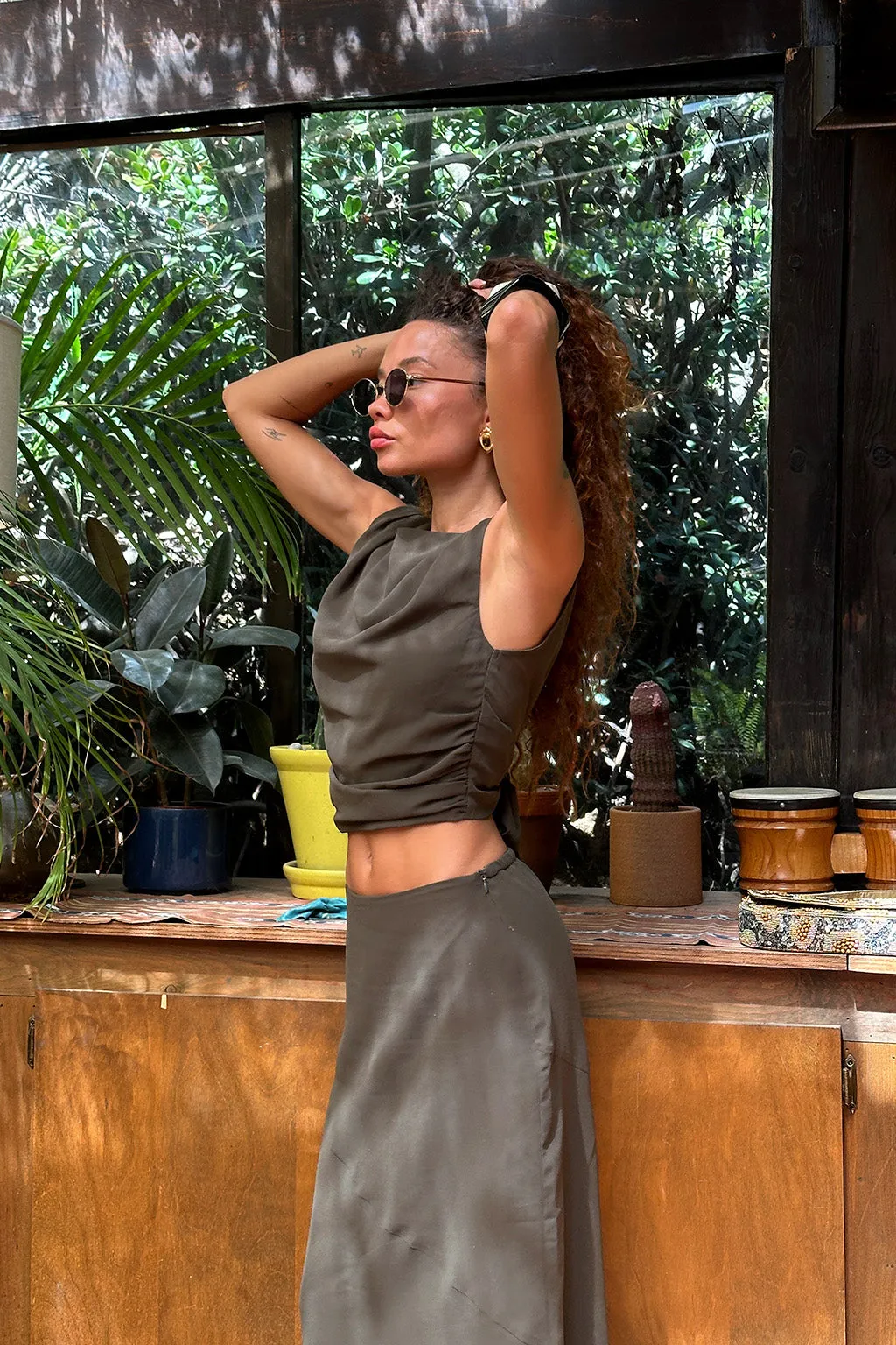 Travel Ease Mila Olive Maxi Skirt