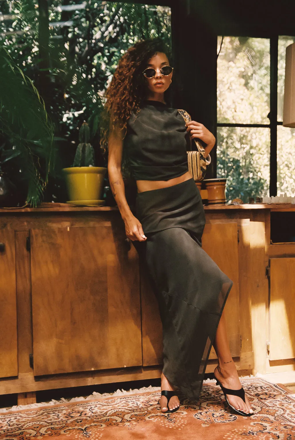 Mila Olive Maxi Skirt muted tone