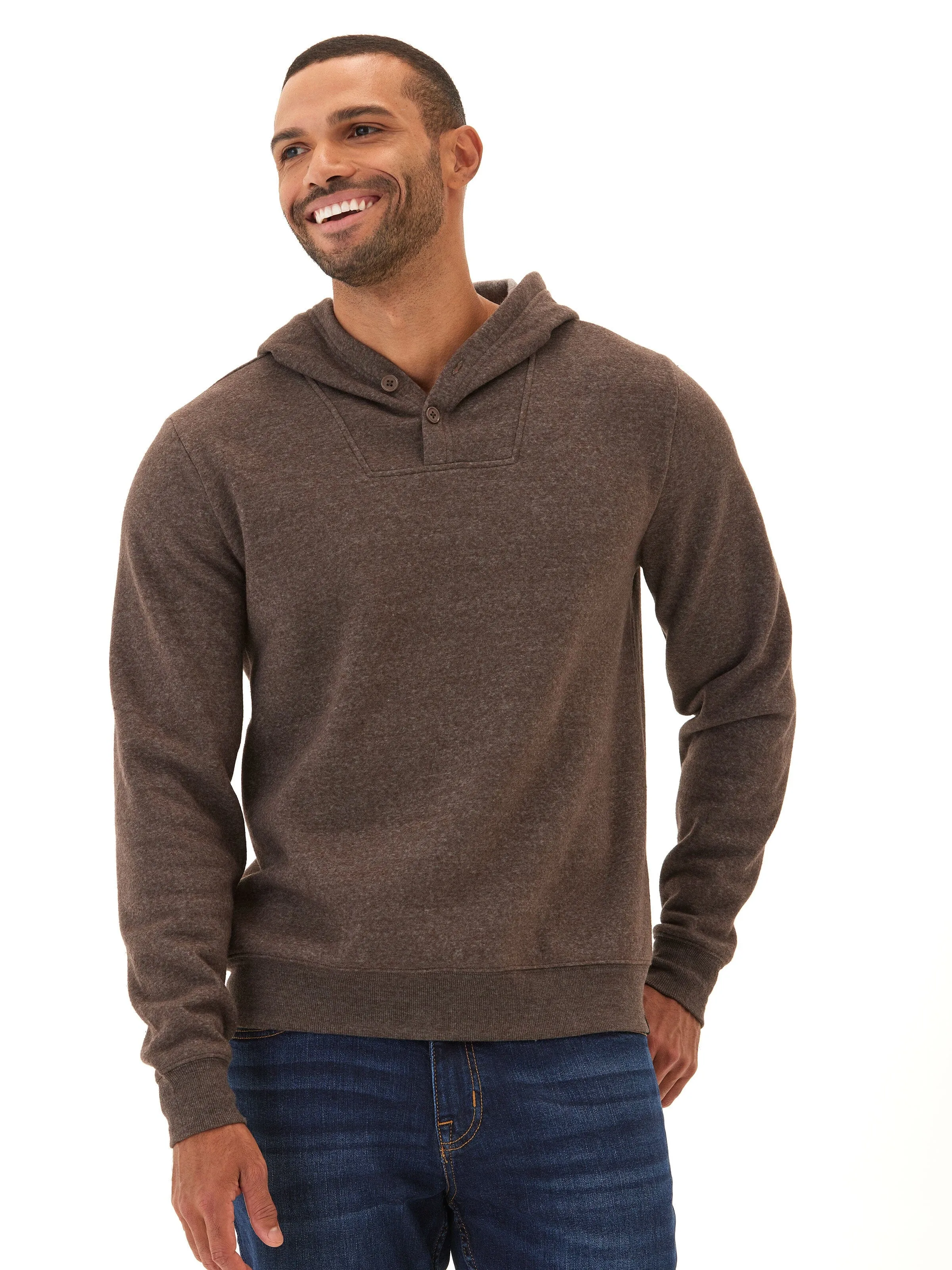 Adjustable Cuff System Eco Friendly Production Kieran Triblend Fleece Henley Hoodie