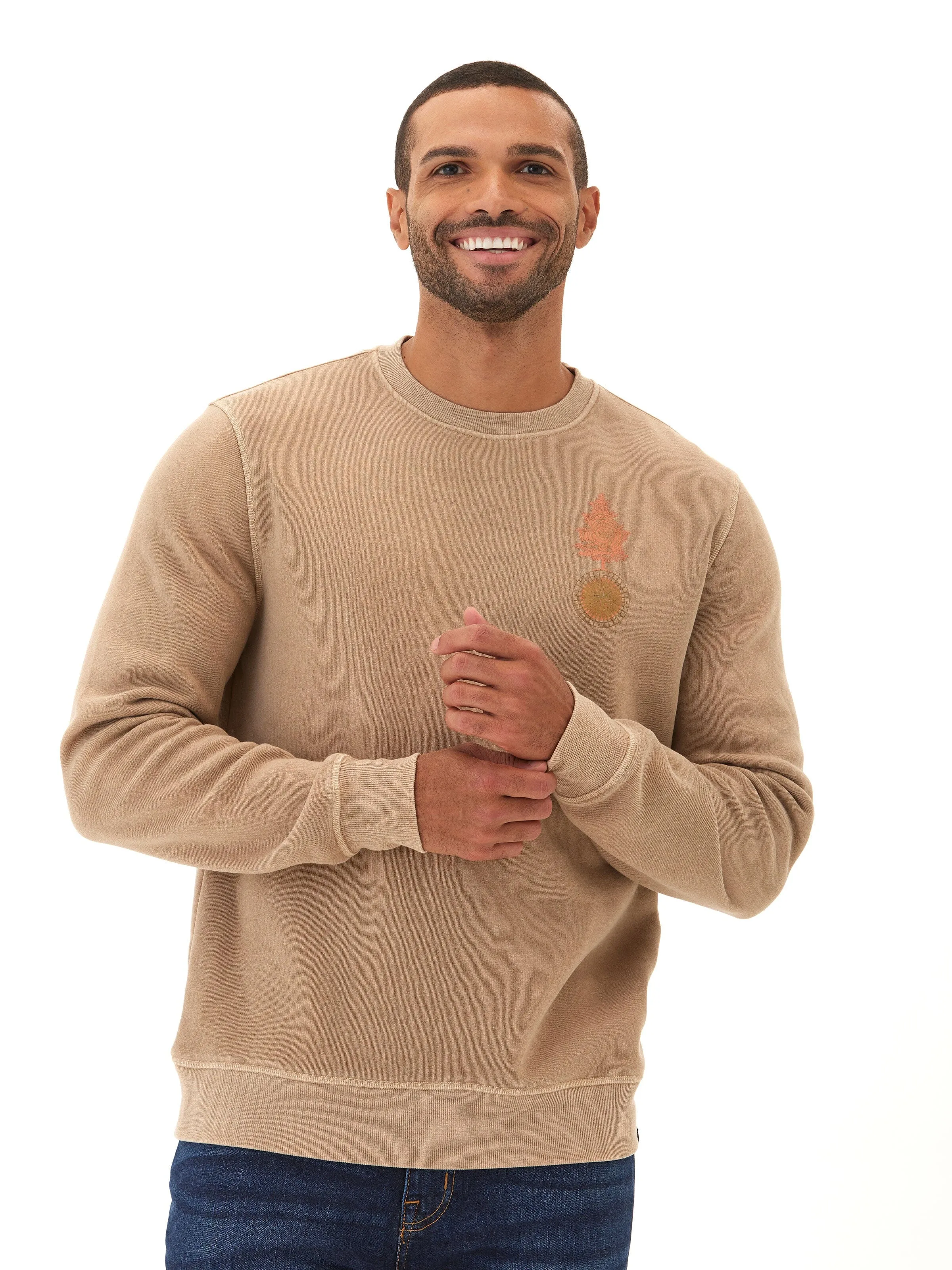 ReflectiveDetails Pre Shrunk Cotton Blend Mineral Wash Graphic Fleece Crew