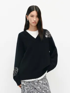 Seasonal Must-Have Crystal Detail Wool Sweater