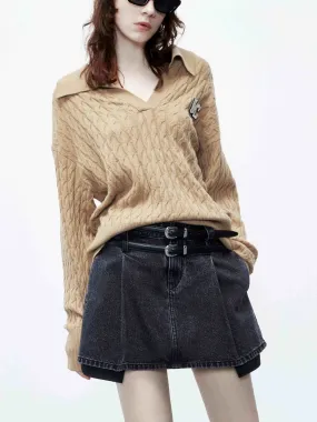 Cable Textured Wool Sweater Warm Comfort Fit Abrasion Resistant Edging