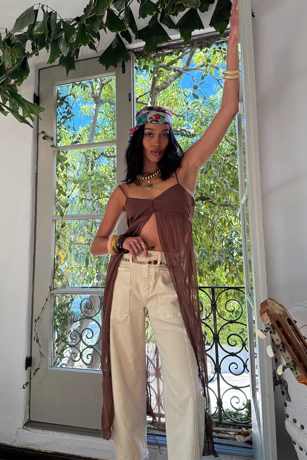 Brushed Interior Mischa Brown Longline Cami Top
