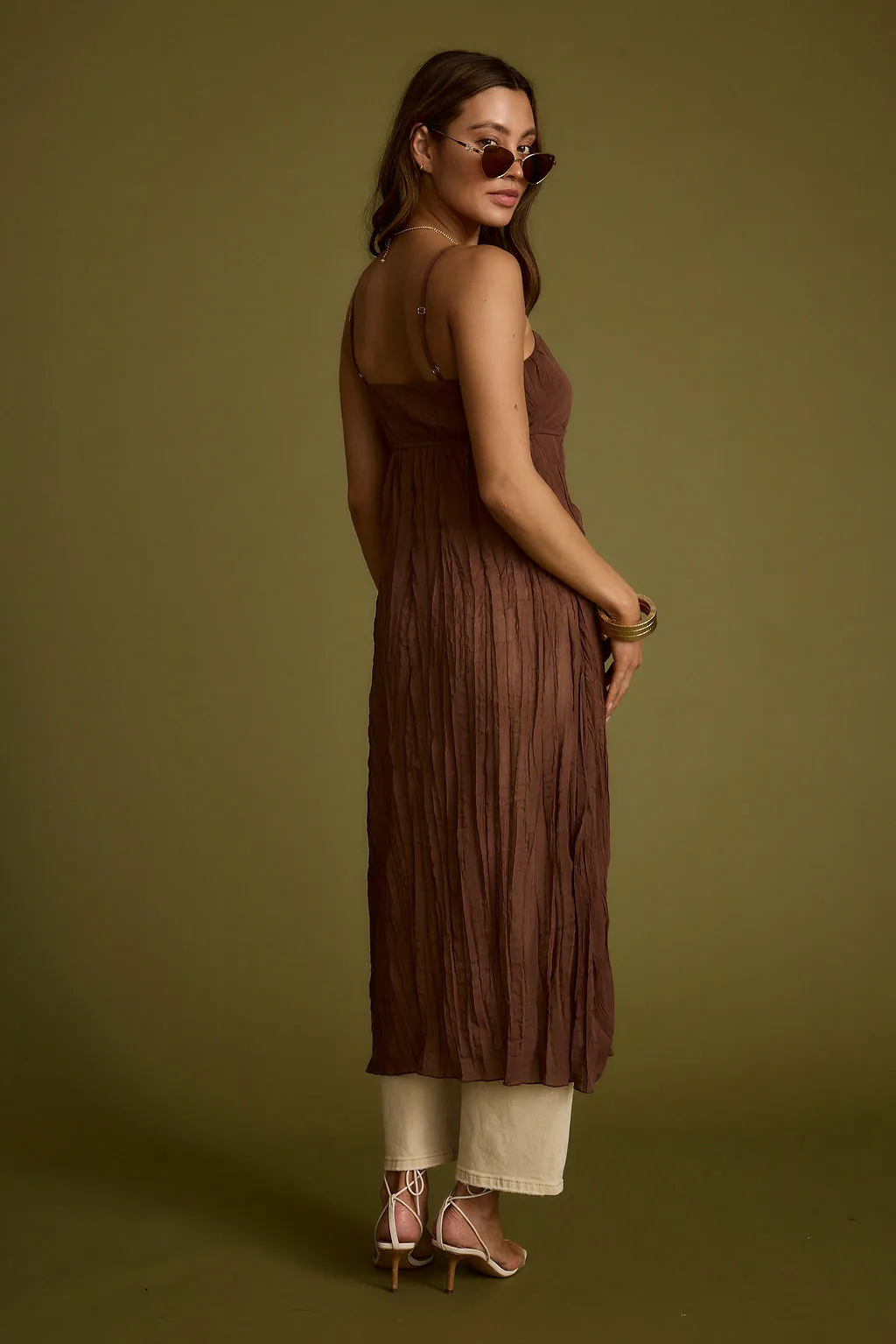 Basic Sweatshirt Mischa Brown Longline Cami Top