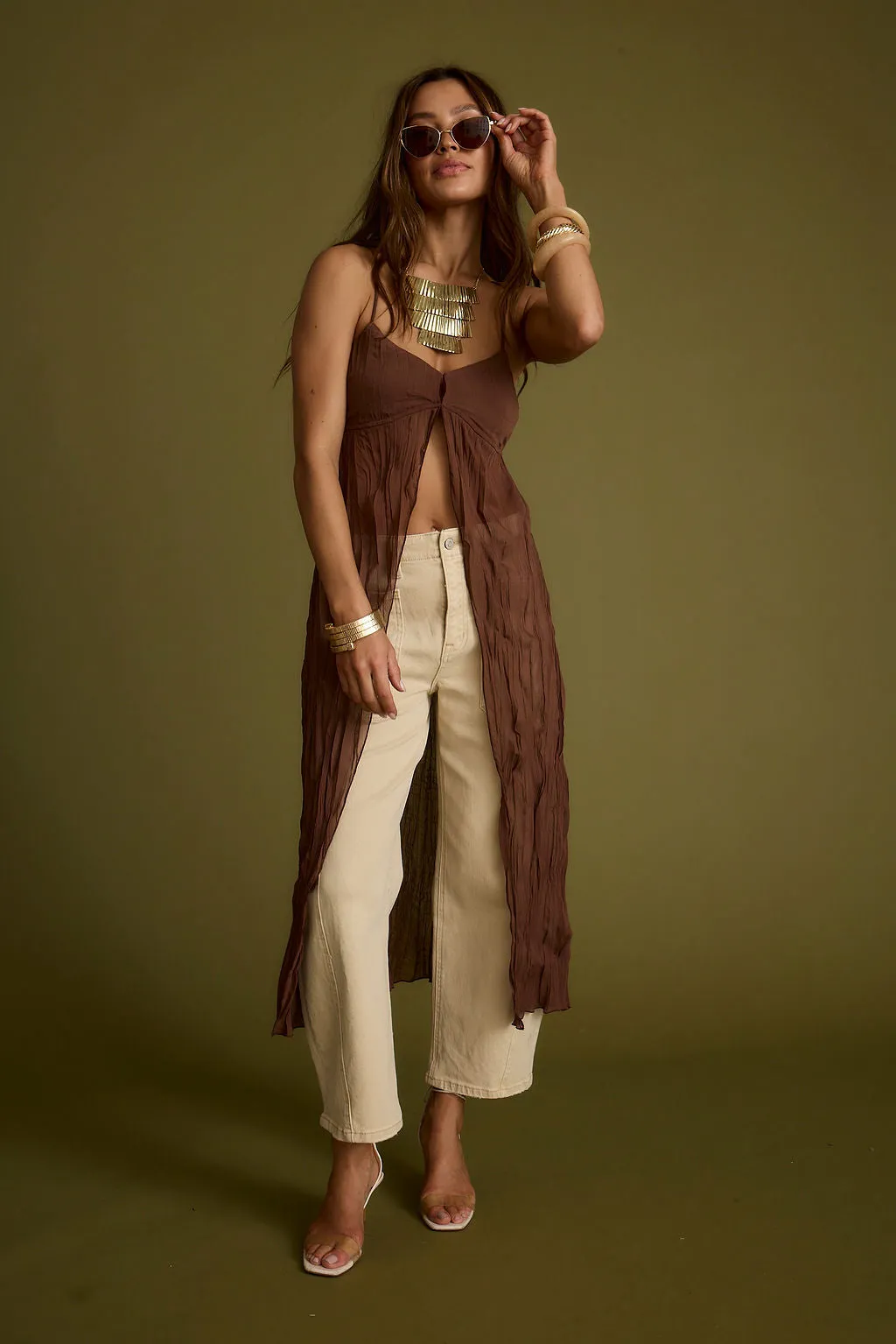 Mischa Brown Longline Cami Top Unstructured Fit