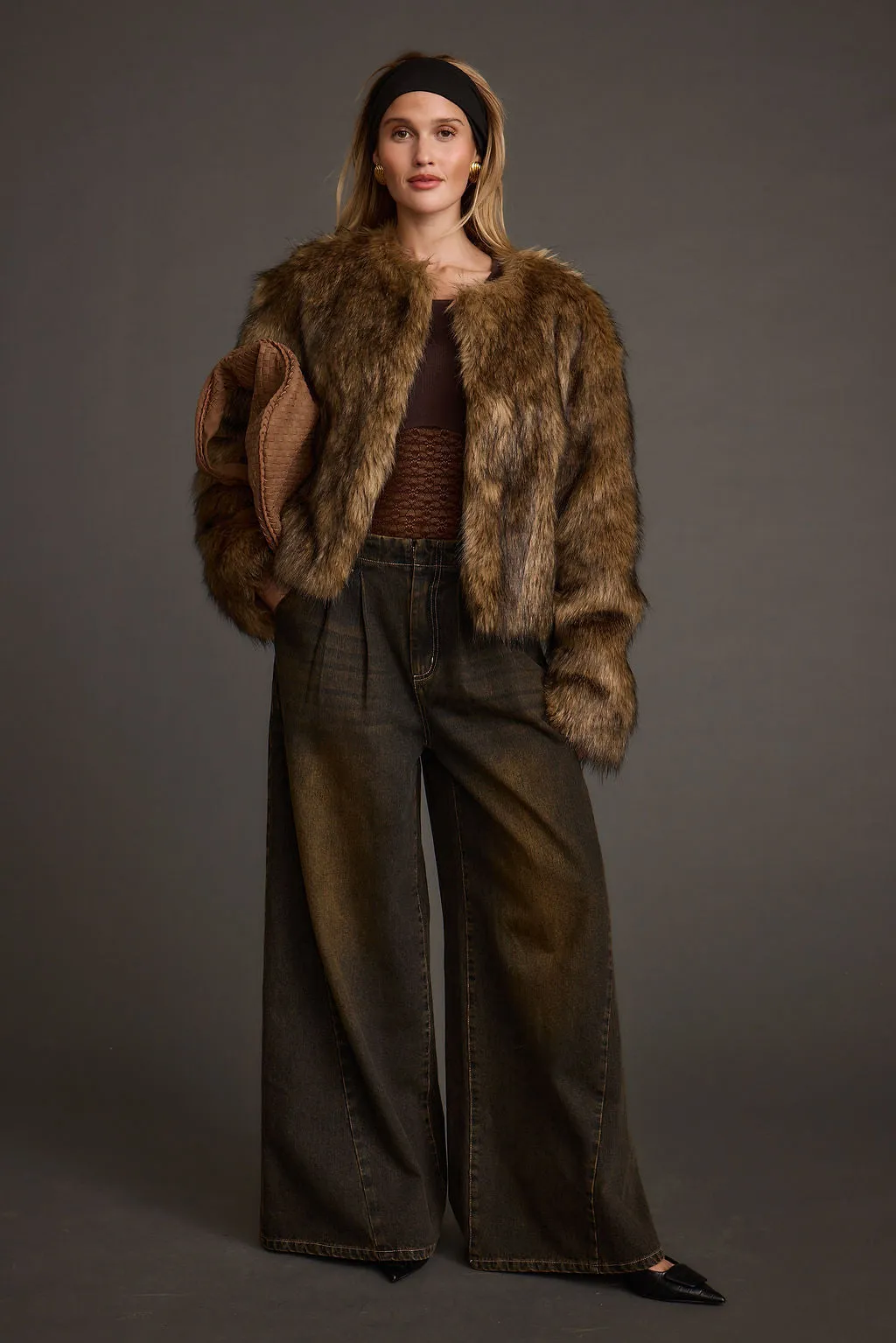 Misty Brown Faux Fur Coat Tailored