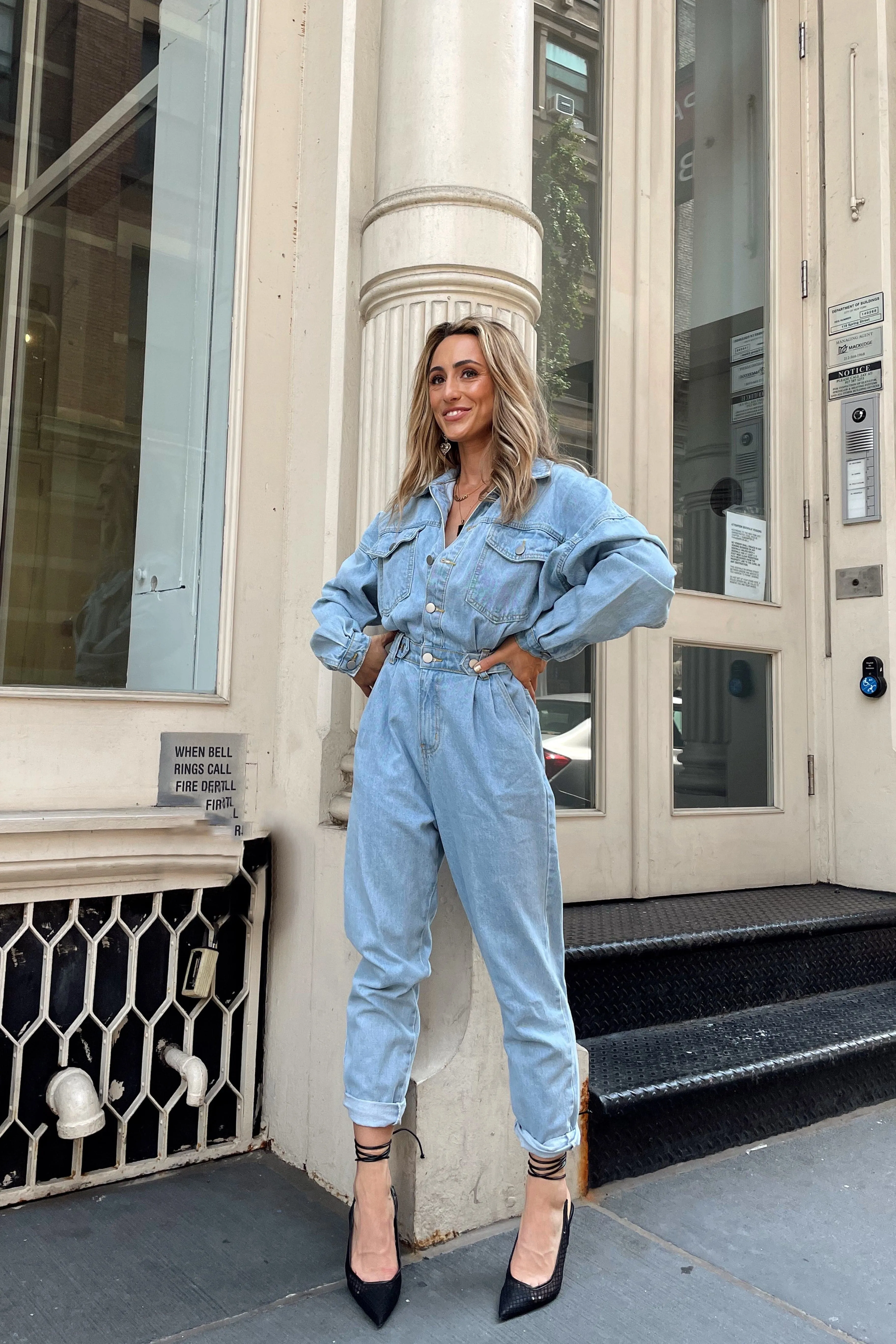 Hendrix Denim Jumpsuit Casual weekend dress flattering appearance