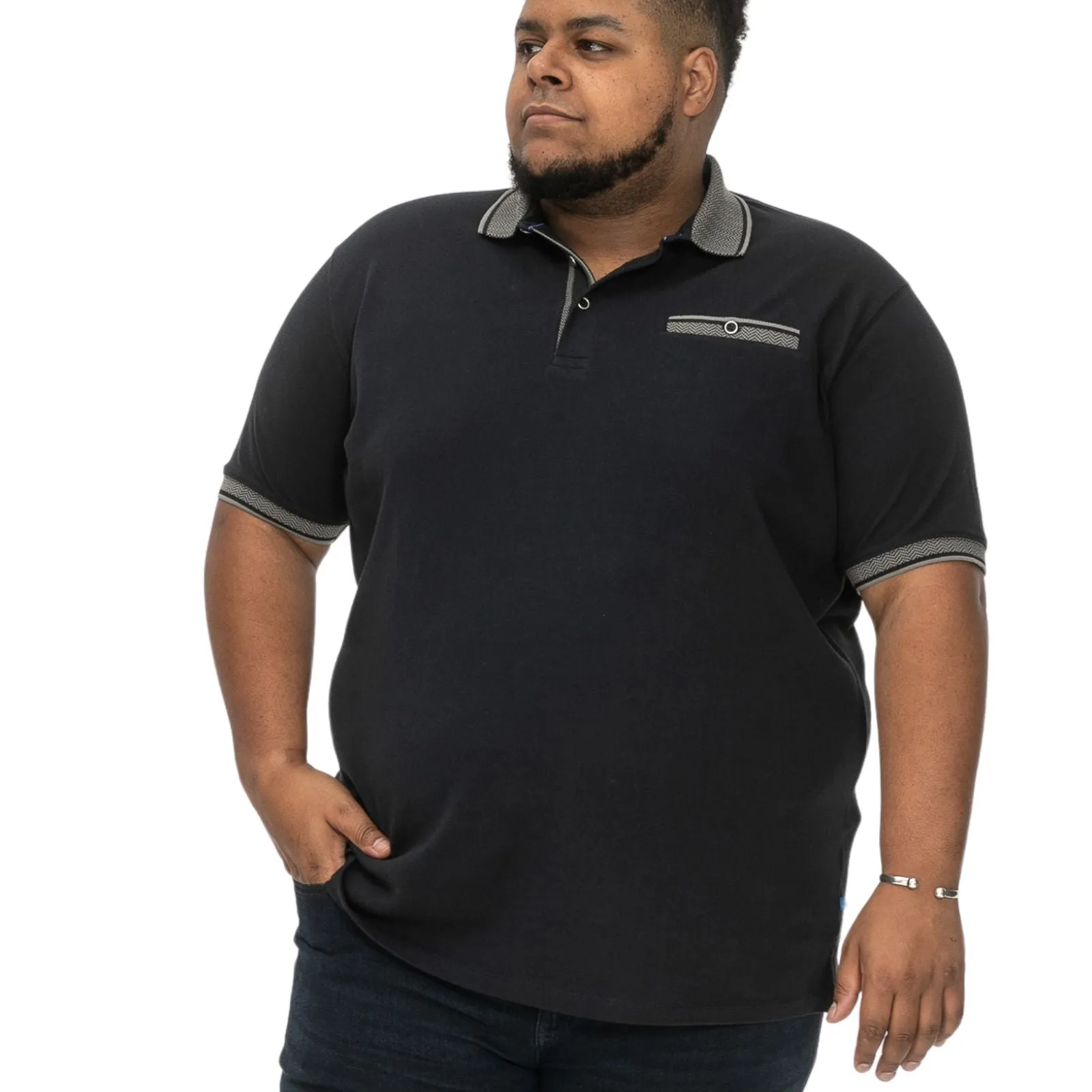 D555 Mens Ilkeston Big & Tall Short Sleeve Polo Shirt Herringbone Texture