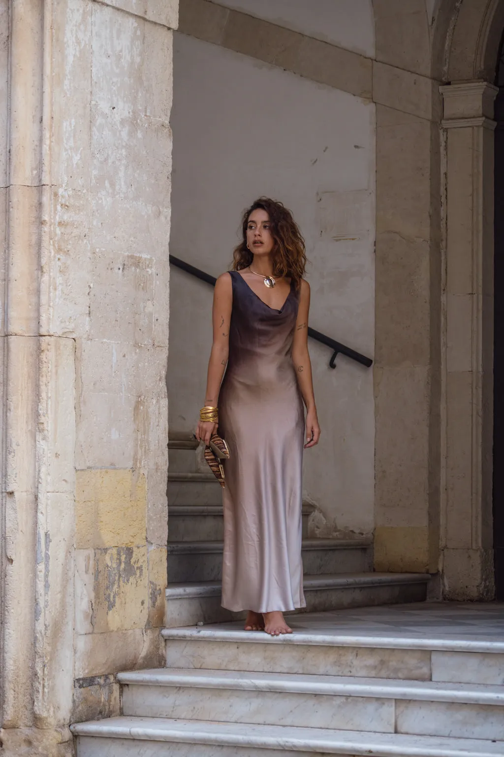 Comfortable Shape Dolce Mocha Ombre Cowl Neck Maxi Dress