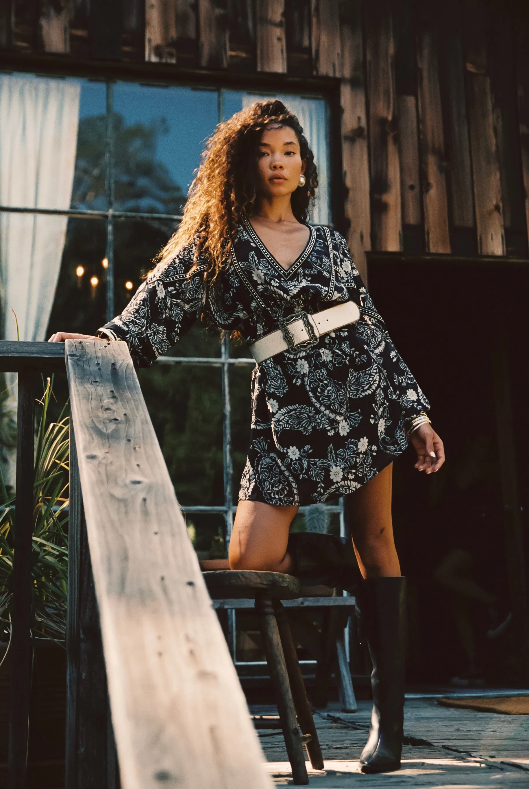 Grace Base Donna Black And White Floral Mini Dress