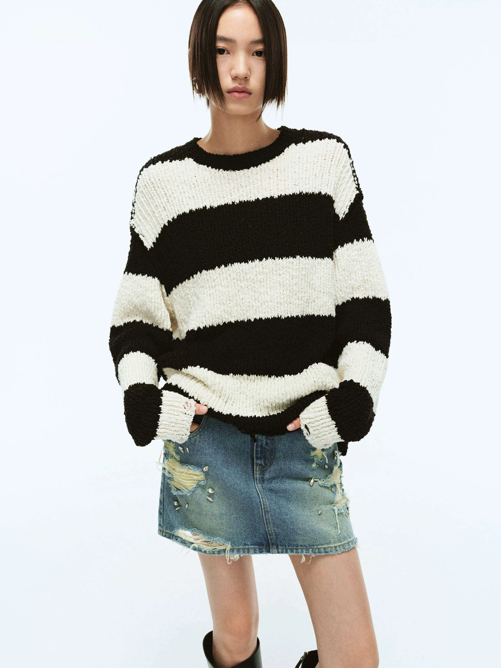 Soft Touch Fashion Fit Distressed Detail Loose Sweater