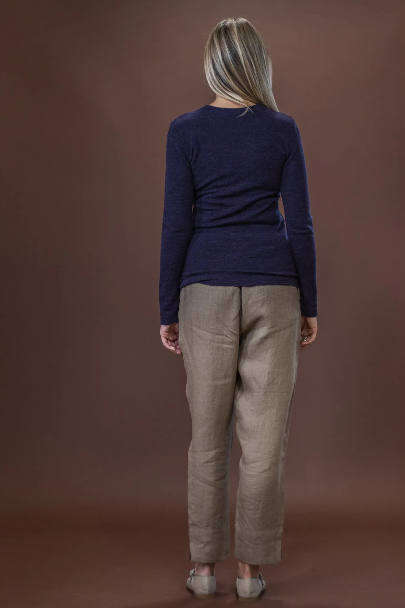 Drop Shoulder Design Loopback Fabric Merino Crew Neck | Plum Melange