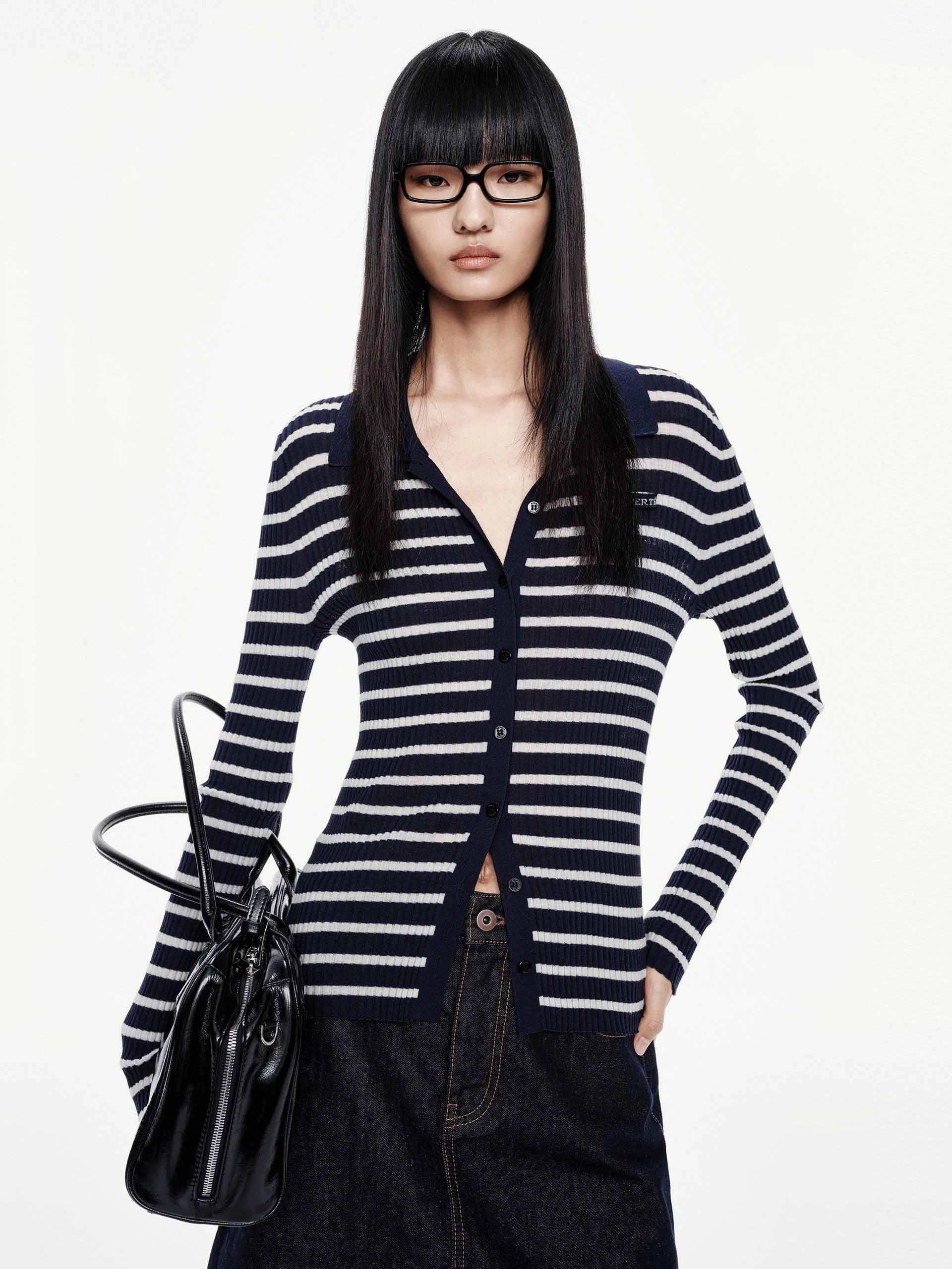 Wool Blend Striped Cardigan No Stress
