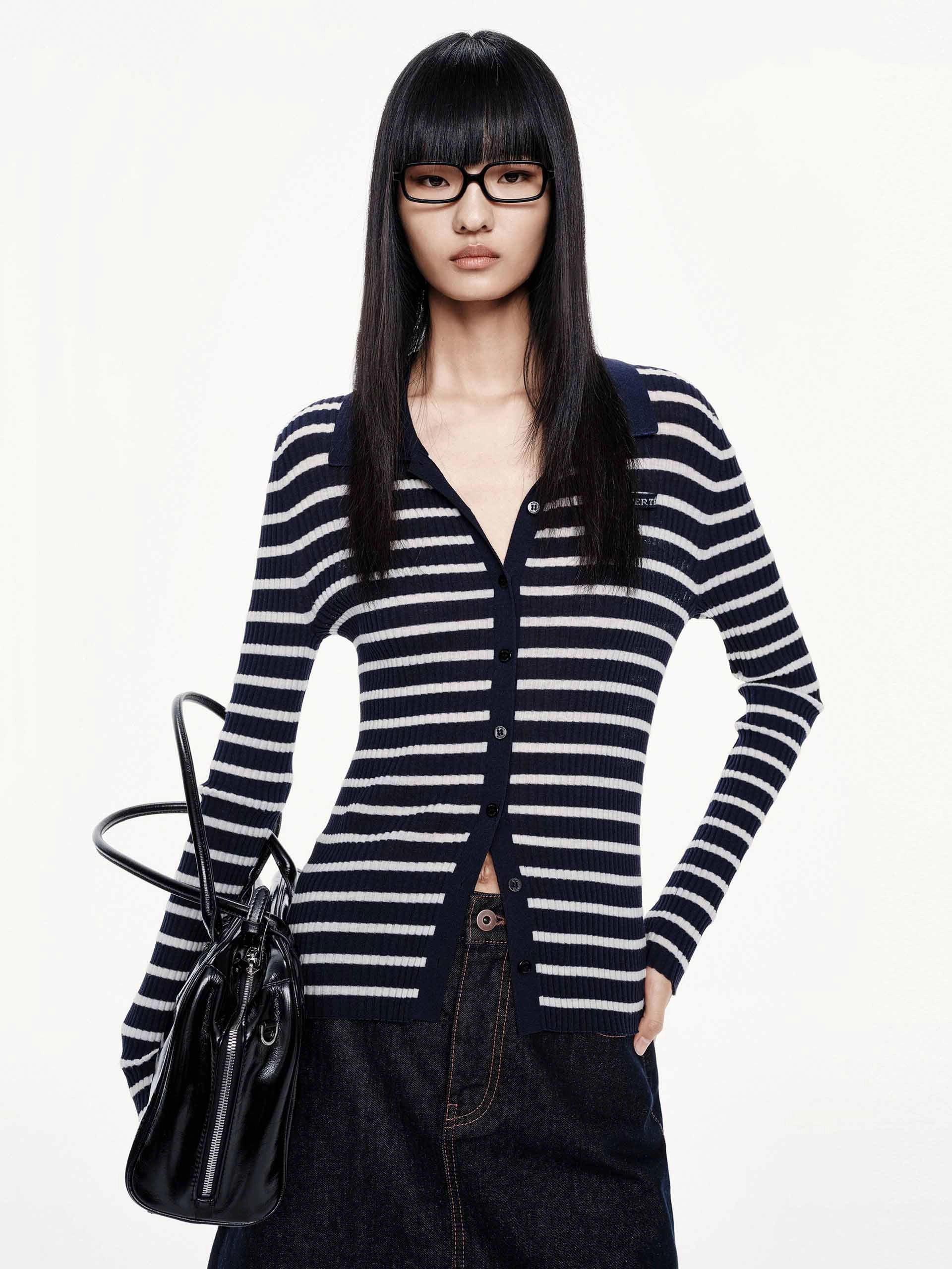 YarnDyed Stripes Wool Blend Striped Cardigan