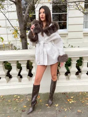 Daily Look Beige/Chocolate Cashmere Coat With Faux Fur Trim