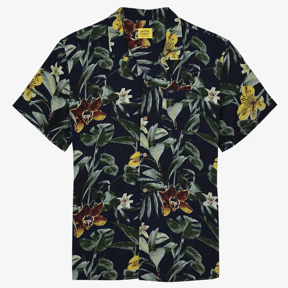 Military Inspired OXBOW Mens Coorea Short Sleeve Floral Hawaian Print Shirt
