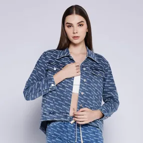 Monogram Denim Jacket Breathable Design Anti Snag Fabric