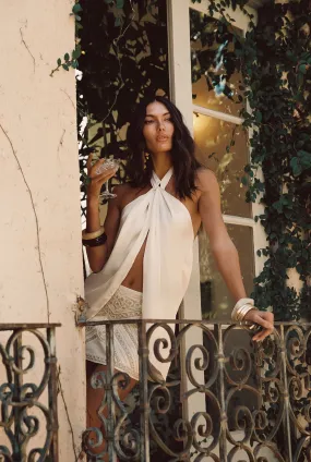 Moonlit Kiss Cream Satin Halter Top ZeroWasteProduction